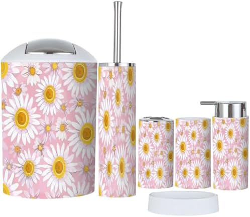 Boho Bathroom Accessory Set 6 Piece Rainbow Pink