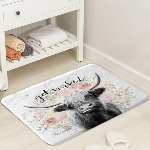 JAWO Get Naked Bull Rug 16x24 Non-Slip Farmhouse Bath Mat