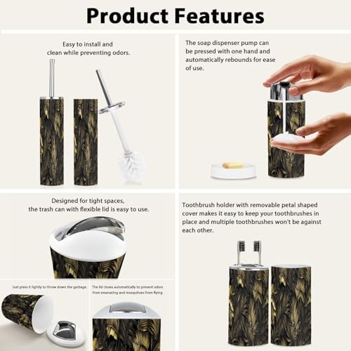 TRANQDEHOM 6-Piece Boho Tropical Bathroom Accessory Set