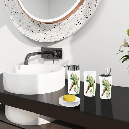 Boho Green Chameleon Animal Bathroom Accessory Set of 6