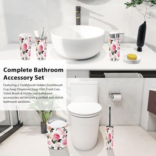 Boho Peony Roses Bathroom Accessory Set 6 Piece