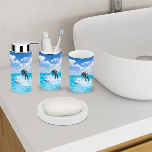6 Piece Bathroom Accessory Set with Jumping Dolphins Design
