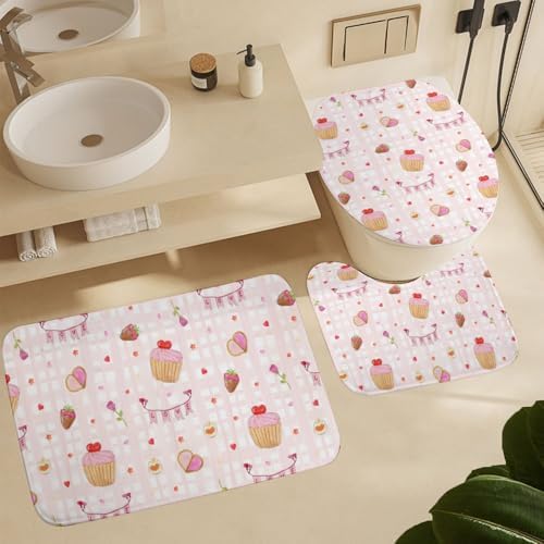 Kuizee 4 Piece Shower Curtain Set with Rugs Soft Pink Bathroom Accessories