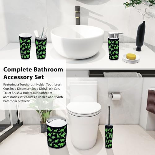 Boho Bathroom Accessory Set 6 Piece in Green and Black