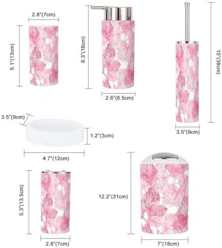 Elegant Pink Roses Bathroom Accessory Set 6 Piece
