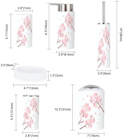 Boho Cherry Blossom Bathroom Accessory Set 6 Piece