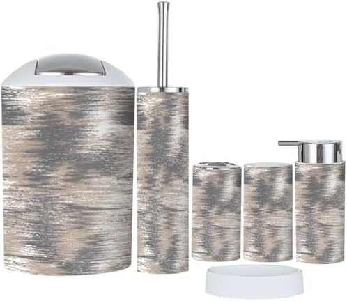 6-Piece Bathroom Accessory Set in Washed Grey Beige White