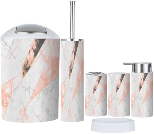 Boho Rose Gold Marble Bathroom Accessories Set 6 Piece 1