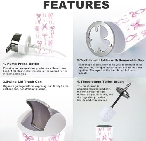6 Piece Pink Coquette Bathroom Accessory Set