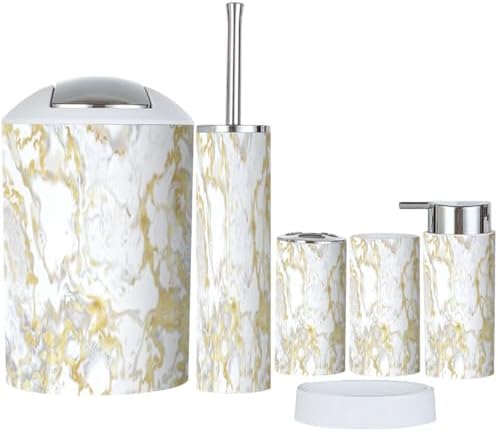 Boho Marble Gold Texture Bathroom Accessory Set of 6 1