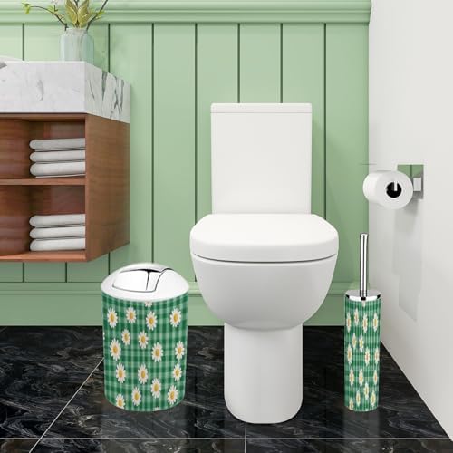 Boho Green Daisy Bathroom Accessory Set 6 Piece 1