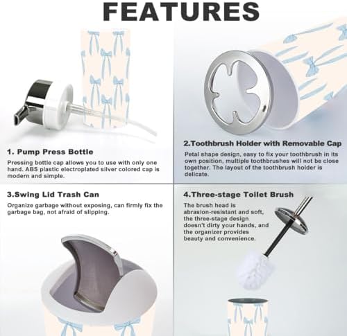 6 Piece Bathroom Accessory Set with Blue Bows