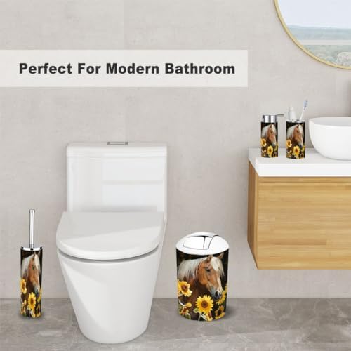 6 Piece Bathroom Accessory Set - Modern Horse Sunflower Design