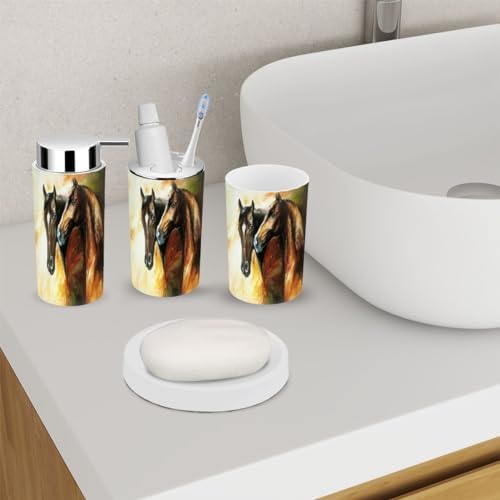 6 Piece Bathroom Accessory Set with Horses Design