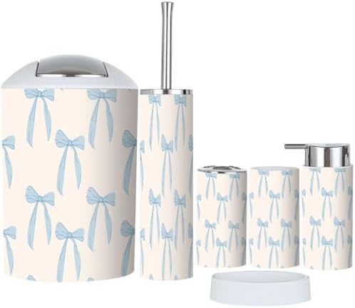 6 Piece Bathroom Accessory Set with Blue Bows