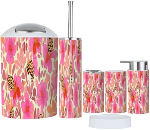 Boho Exotic Floral Bathroom Accessory Set of 6