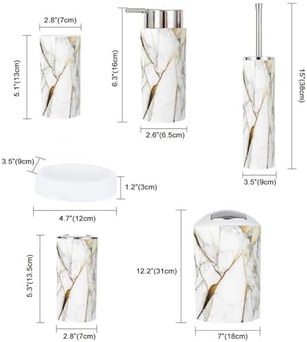 Boho Marble Gold Bathroom Accessory Set 6 Piece