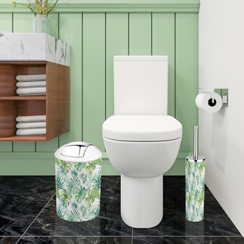 Boho Tropical Leaves Bathroom Accessory Set 6 Piece 1