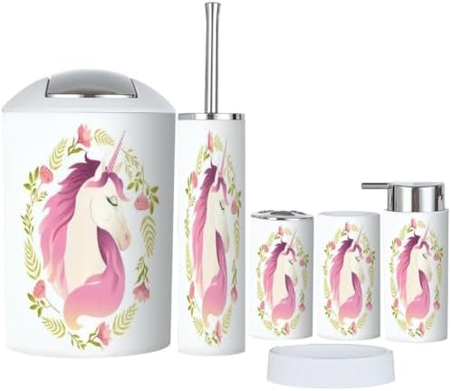 6 Piece Bathroom Accessory Set with Wreath Flowers Design 1