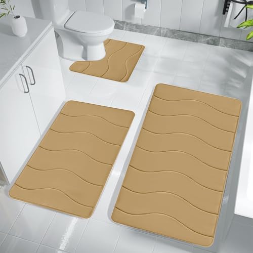 3 Pcs Memory Foam Bath Mat Set with Non-Slip Design