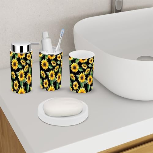 6 Piece Black Floral Bathroom Accessory Set