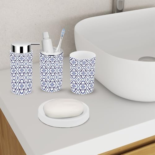 6 Piece Bathroom Accessory Set with Ceramic Tile Pattern
