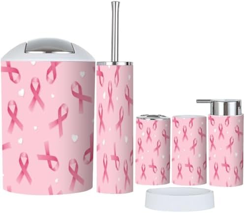 6 Piece Pink Ribbon Bathroom Accessory Set 1