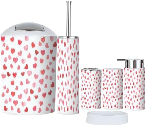 6 Piece Bathroom Accessory Set with Hearts Design