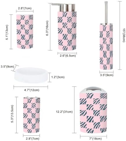 Boho Pink Checkered Bathroom Accessory Set of 6