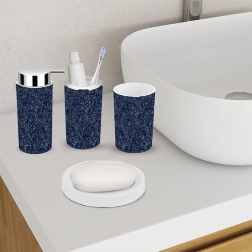 6 Piece Navy Paisley Bathroom Accessory Set