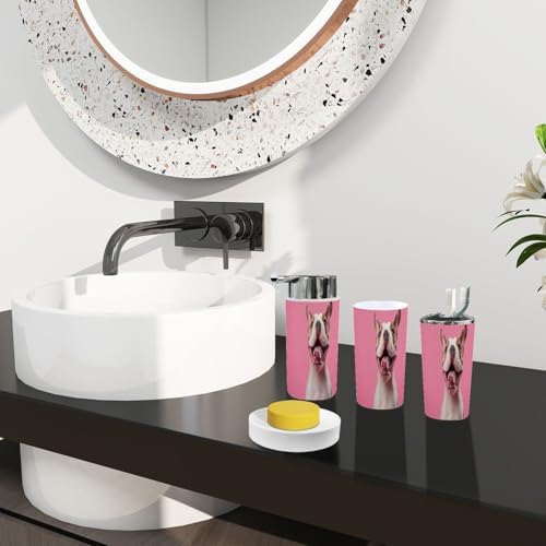 Boho Funny Bathroom Accessory Set with Pink Trash Can
