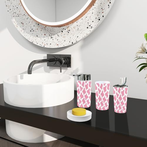 TRANQDEHOM 6-Piece Boho Bathroom Accessory Set with Pink Cow Texture