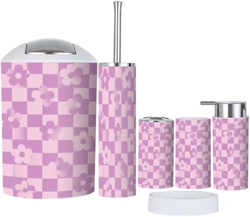 Boho Checkerboard Bathroom Accessory Set 6 Piece