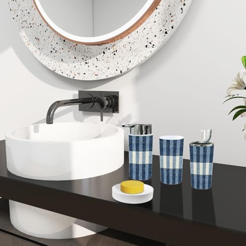 Boho French Farmhouse Blue Bathroom Accessory Set 6 Piece
