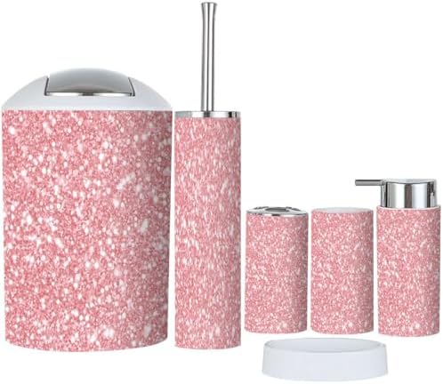 Boho Rose Gold Glitter 6-Piece Bathroom Accessory Set