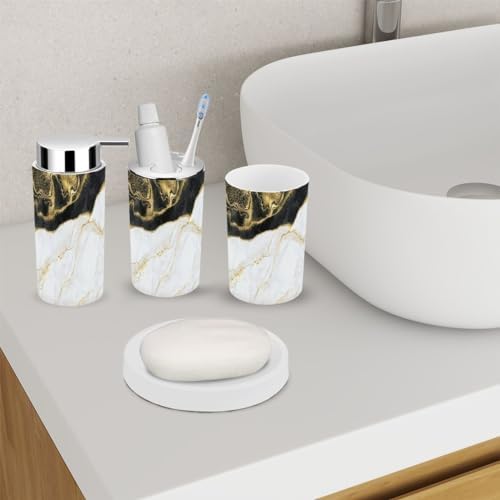 Modern 6-Piece Bathroom Accessory Set with Marble Design