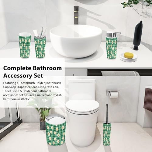 Boho Green Daisy Bathroom Accessory Set 6 Piece 1
