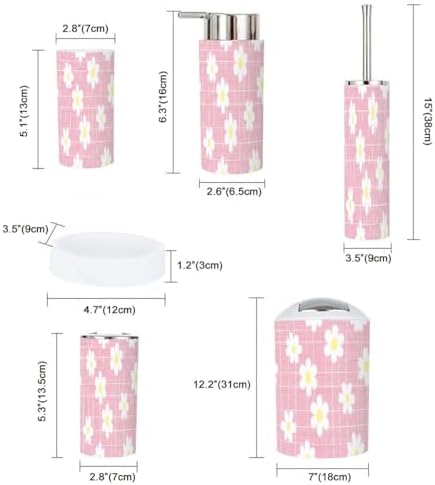 Boho Plaid Flowers Bathroom Accessory Set of 6