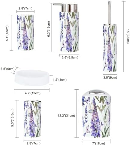6 Piece Bathroom Accessory Set with Butterfly Lavender Design