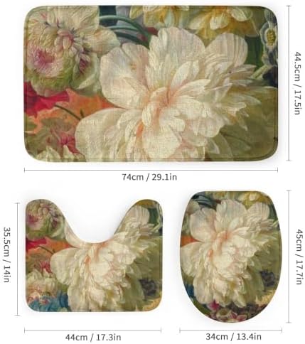 Kuizee 4-Piece Floral Shower Curtain Set with Rugs