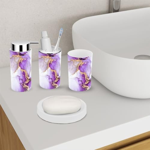 6 Piece Purple Gold Marble Bathroom Accessories Set