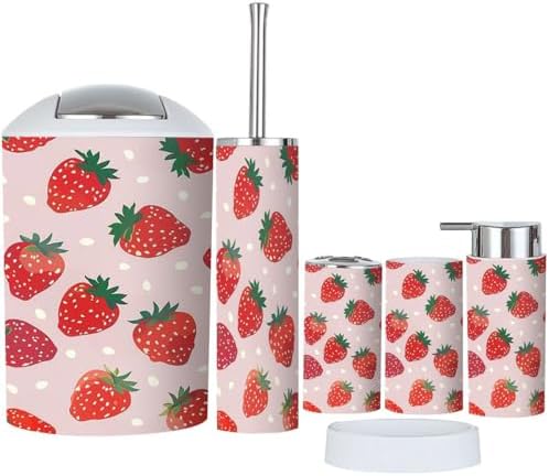 Boho Strawberry Bathroom Accessory Set 6 Piece