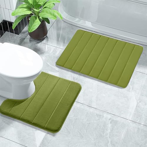 2 PCS Bath Mat Set - Soft Non-Slip Thick Machine Washable 1