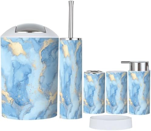 Boho Gold Ink Marble Bathroom Accessory Set 6 Piece