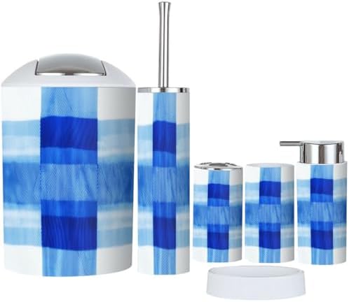 Boho Check Plaid Bathroom Accessory Set of 6
