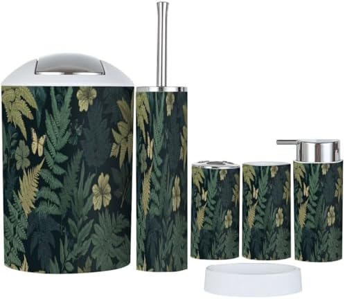 Boho Fern Leaf Bathroom Accessory Set 6 Piece