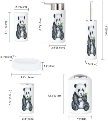 Cute Panda Bamboo Bathroom Accessory Set 6 Piece