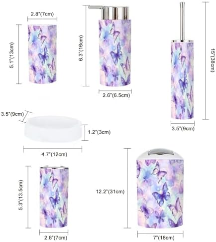 6 Piece Bathroom Accessory Set Colorful Butterflies