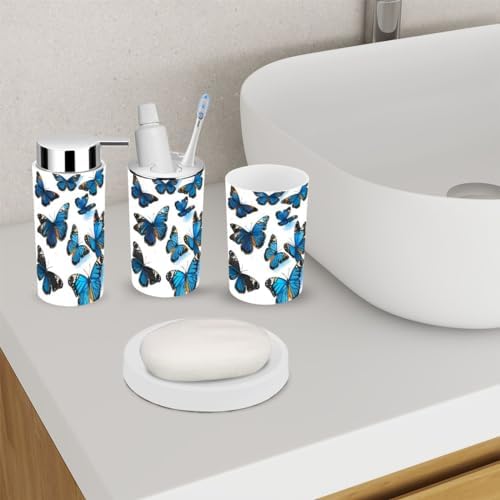 6 Piece Beautiful Blue Butterfly Bathroom Accessories Set