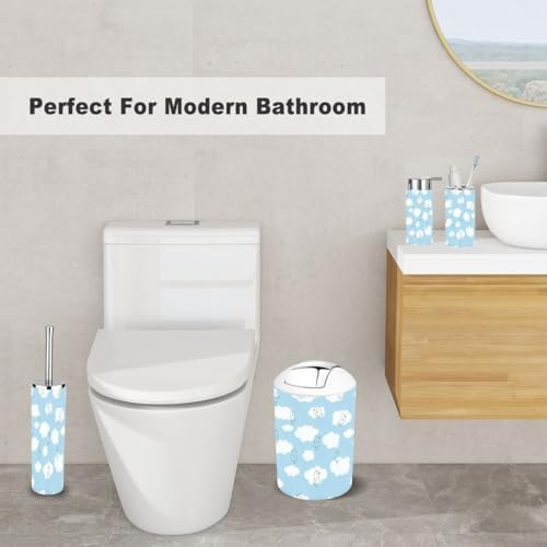 6 Piece Bathroom Accessory Set with Clouds Birds Design